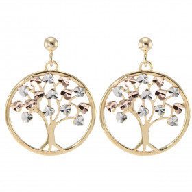 Boucles d oreilles pendantes 3 ors 375 Arbre vie Arbre vie dans un cercle 19mm diamètre Effet ciselé sur les feuilles Dime...