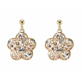 Boucles d'oreilles Pendantes 3 ors 375 en forme de fleurs