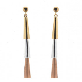  Boucles d oreilles pendantes 3 Ors 750 3 motifs articulés Longueur : 3,8cm Largeur : 4mm 
