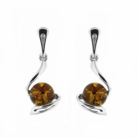 Boucles d'oreilles Pendantes Ambre Boules et Argent 925