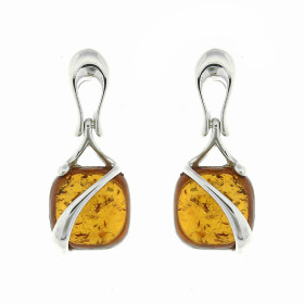 Boucles d oreilles pendantes Ambre Coussin Argent 925 Boucles d oreilles Argent 925 Ambre couleur cognac Ambres taillées c...