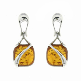 Boucles d'oreilles pendantes Ambre Coussin et Argent 925. Boucles d'oreilles en Argent 925 et Ambre couleur cognac. Ambres...