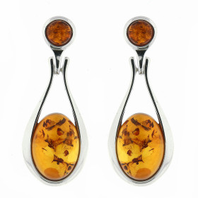 Boucles d oreilles Pendantes Ambre Argent 925 Boucles d oreilles Argent 925 Ambre couleur cognac Ambres taillées ronds 5mm...