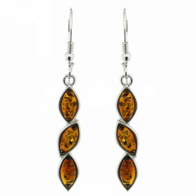 Boucles d'oreilles Pendantes Ambre et Argent 925