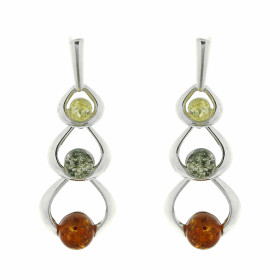 Boucles d'oreilles Ambre Multicolore et Argent 925. Boucles d'oreilles en Argent 925 et Ambre multicolore (couleurs : miel...