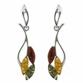 Boucles d'oreilles Pendantes Ambre Multicolore et Argent 925