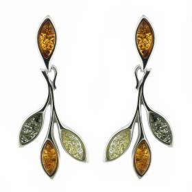 Boucles d'oreilles Pendantes Ambre Multicolore et Argent 925