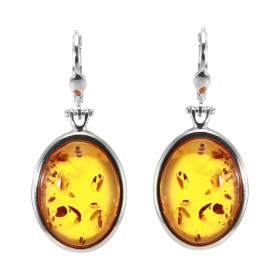 Boucles d oreilles Pendantes Ambre Ovale 20x15mm Ambre couleur cognac Dimensions d une boucle (vue face) : 40x18mm Système...