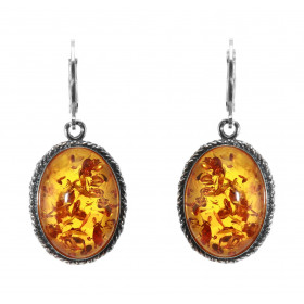 Boucles d'oreilles Pendantes Ambre Ovale 22x16mm