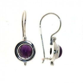 Boucles d'oreilles pendantes Améthyste  cabochon 7mm