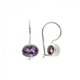Boucles d oreilles Argent 925 Améthyste serties pierres ovales 7x5mm Longueur : 20 mm 