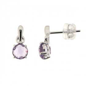 Boucles d oreilles Améthyste Or Blanc 750 Ces ravissantes pierres taillées rose mesurent 5mm diamètre Elles sont maintenue...