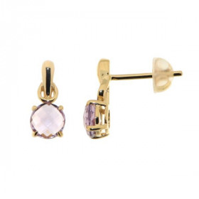 Boucles d'oreilles Am&eacute;thyste en Or Jaune 750. Ces ravissantes pierres taill&eacute;es en rose mesurent 5mm de diam&...