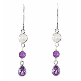 Boucles d oreilles Argent 925 emaillement d Améthystes Labradorites Longueur : 4,5cm 