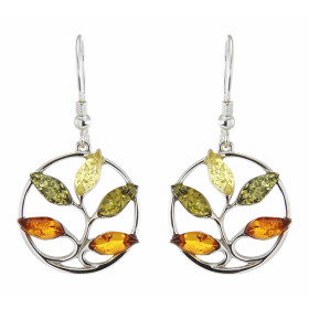 Boucles d oreilles pendantes Arbre Vie Argent Ambre Multicolore Dimensions d une boucle (vue face) : 40x22mm Système ferme...