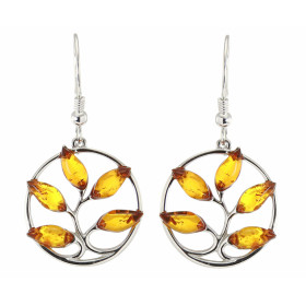 Boucles d oreilles pendantes Arbre Vie Argent Ambre Dimensions d une boucle (vue face) : 40x22mm Système fermeture : croch...