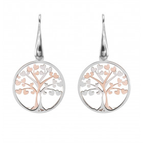 Boucles d'oreilles pendantes Argent 2 tons Arbre de vie 20mm. Boucles d'oreilles pendantes en argent rhodié et rosé compos...