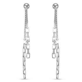 Boucles d oreilles pendantes argent rhodié composées 2 chaînettes 2 mailles différentes, une fantaisie 1,6mm large une for...