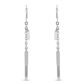 Boucles d oreilles pendantes argent rhodié composées 3 barres sur chaînette 3mm large Largeur : 9mm Longueur totale : 80mm...