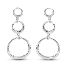 Boucles d oreilles pendantes argent rhodié composées 3 cercles Largeur : 20mm Longueur totale : 46mm Système d attache : p...