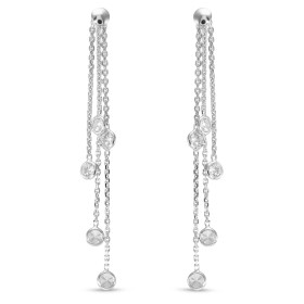 Boucles d oreilles pendantes argent rhodié composées 3 chaînettes 5 oxydes zirconium Largeur : 7mm Longueur totale : 60mm ...