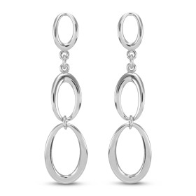Boucles d oreilles pendantes argent rhodié composées 3 ovales Largeur : 12mm Longueur totale : 50mm Système d attache : po...
