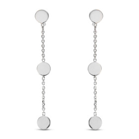 Boucles d oreilles pendantes argent rhodié composées 3 pastilles d argent 5 mm diamètre Largeur : 5mm Longueur totale : 46...