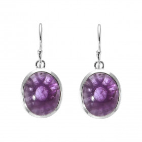 Boucles d oreilles Pendantes Argent 925 Améthyste Ovale 12x10mm Pierres ovales 12x10mm taillées cabochon Pierres fixées pa...