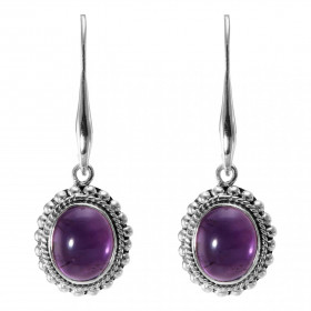 Boucles d oreilles Pendantes Argent 925 Améthyste Ovale 12x10mm Pierres ovales 12x10mm taillées cabochon Pierres fixées pa...