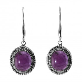Boucles d oreilles Pendantes Argent 925 Améthyste Ovale 14x12mm Pierres ovales 14x12mm taillées cabochon Pierres fixées pa...