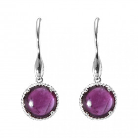 Boucles d oreilles Pendantes Argent 925 Améthyste Ronde 12mm Pierres rondes 12mm taillées cabochon Pierres fixées par un s...