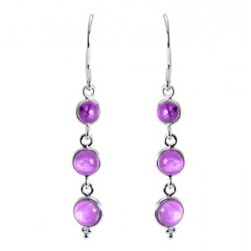 Boucles d oreilles Argent 925 Améthyste serties pierres rondes 5, 6 7mm diamètre Longueur : 5cm