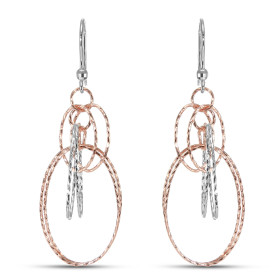 Boucles d oreilles pendantes argent rhodié argent rosé composées d anneaux ovales ciselés Largeur : 20mm Longueur totale :...
