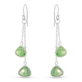 Boucles d oreilles Pendantes Argent 925 Aventurines Triangulaires Chaque boucle est composée 2 chainettes serties d une pi...