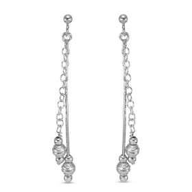 Boucles d oreilles pendantes argent rhodié composées 2 boules d argent texturées suspendues à une chainette maille serpent...