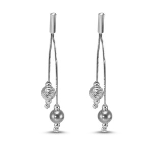 Boucles d oreilles pendantes argent rhodié composées d une sphère ciselée une sphère lisse 6mm diamètre Chaînette maille s...