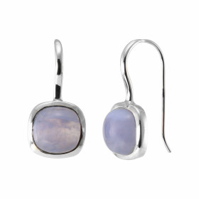 Boucles d'oreilles Pendantes Argent 925 Calcédoine Bleue Coussin 10x10mm. Pierres taille cabochon et forme coussin de 10x1...