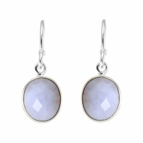 Boucles d'oreilles Pendantes Argent 925 Calcédoine Bleue Facettée  Ovale 12x10mm