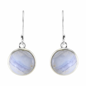 Boucles d oreilles Pendantes Argent 925 Calcédoine Bleue Ronde 12mm Pierres rondes taille cabochon 12mm diamètre Dimension...