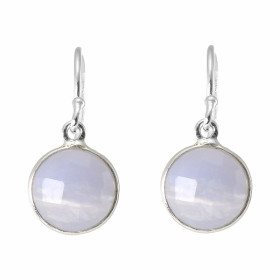 Boucles d oreilles Pendantes Argent 925 Calcédoine Bleue Ronde facettée 9mm Pierres rondes facettées 9mm diamètre Dimensio...