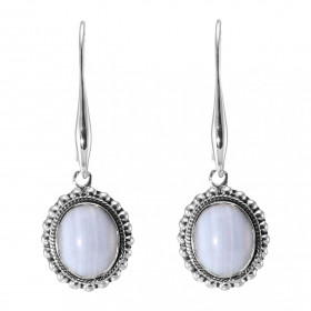 Boucles d oreilles Pendantes Argent 925 Calcédoine Ovale 12x10mm Pierres ovales 12x10mm taillées cabochon Pierres fixées p...