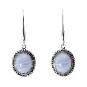 Boucles d oreilles Pendantes Argent 925 Calcédoine Ovale 14x12mm Pierres ovales 14x12mm taillées cabochon Pierres fixées p...