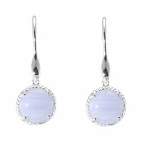Boucles d oreilles Pendantes Argent 925 Calcédoine Ronde 12mm Pierres rondes 12mm taillées cabochon Pierres fixées par un ...
