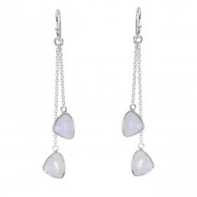 Boucles d oreilles Pendantes Argent 925 Calcédoines Triangulaires Chaque boucle est composée 2 chainettes serties d une pi...