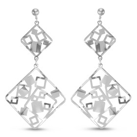 Boucles d oreilles pendantes argent rhodié composées 2 carrés style mosaïque Largeur : 25mm Longueur totale : 45mm Système...