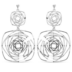 Boucles d oreilles pendantes argent rhodié composées 2 carrés spirales Largeur : 36mm Longueur totale : 60mm Système d att...