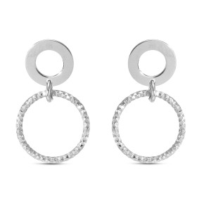 Boucles d oreilles pendantes argent rhodié composées d un cercle lisse un cercle texturé 15mm diamètre Largeur : 15mm Long...
