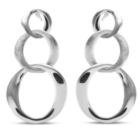 Boucles d oreilles pendantes argent rhodié composées 2 cercles lisses d un cercle satiné Largeur : 22mm Longueur totale : ...