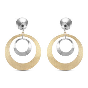 Boucles d oreilles pendantes argent rhodié composées 2 cercles lisse d un cercle argent doré brossé Largeur : 30mm Longueu...