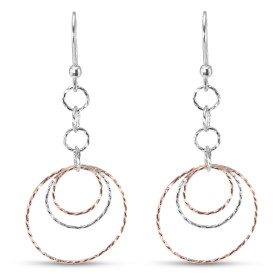Boucles d oreilles pendantes argent rhodié argent rosé composées cercles ciselés Largeur : 25mm Longueur totale : 58mm Sys...